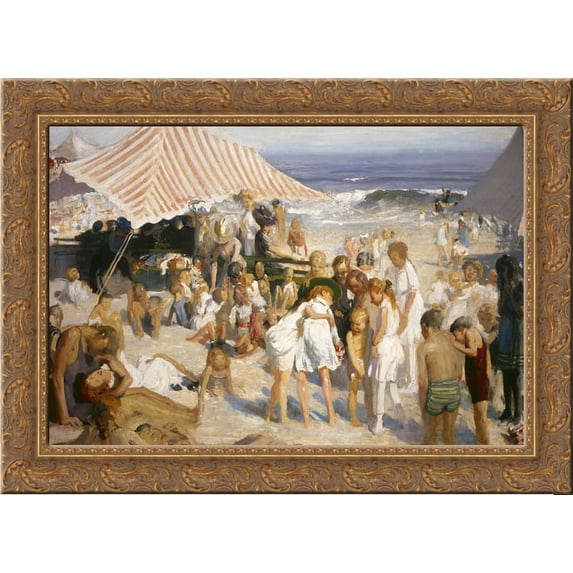 Beach at Coney Island 24x18 Gold Ornate Wood Framed Canvas Art by George Bellows
