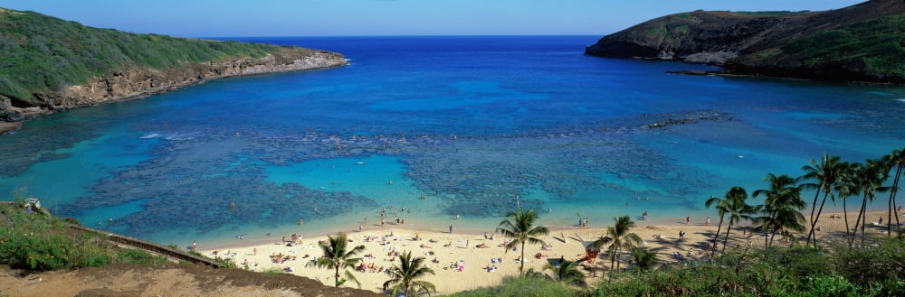 Beach at Hanauma Bay Oahu Hawaii USA Canvas Art - Panoramic Images (36 x 12)