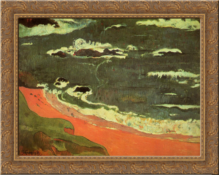Beach at Le Pouldu 24x20 Gold Ornate Wood Framed Canvas Art by Paul Gauguin