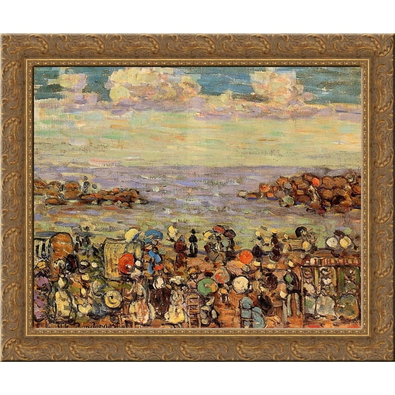 Beach at St. Malo 24x20 Gold Ornate Wood Framed Canvas Art by Prendergast, Maurice