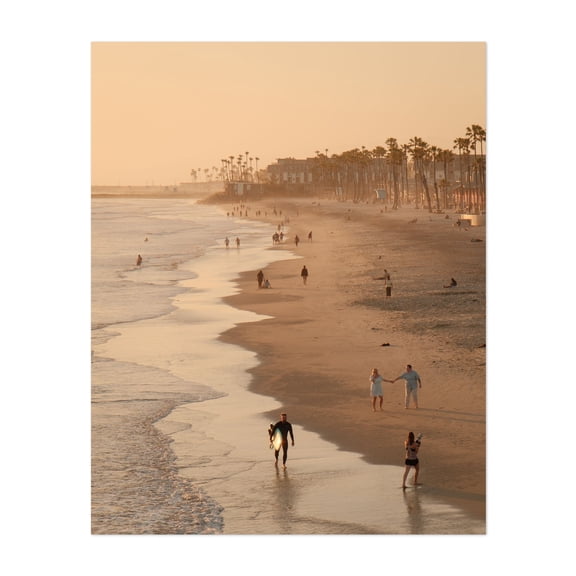Beach at Sunset, Oceanside - Oceanside California Photography Beach Sunset Coast Palm Tree Surf Ocean Seaside Unframed Wall Art Print 22 x 28 inches