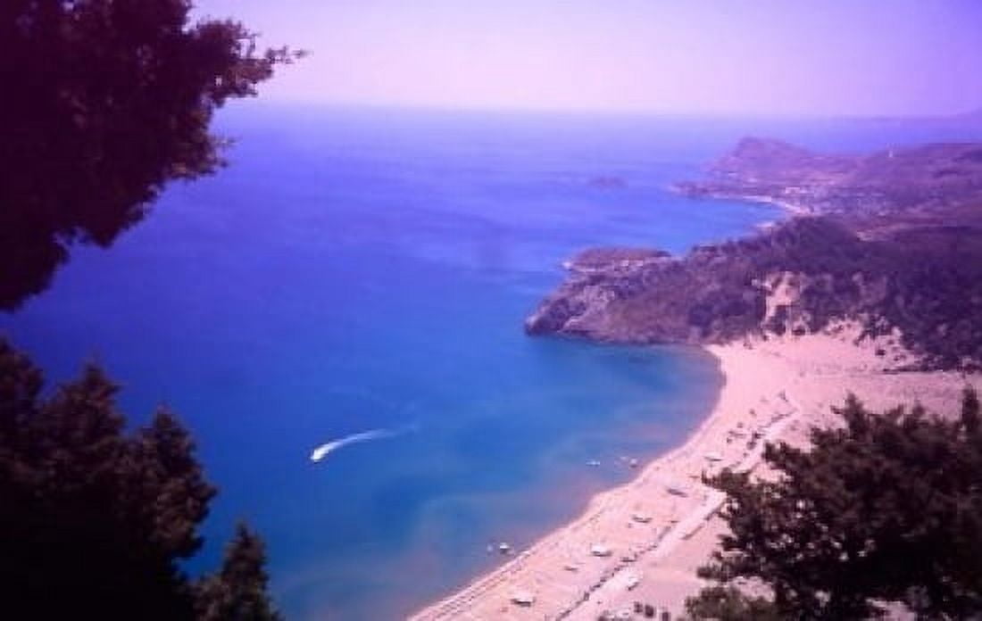 Beach at Tsambika from the Monastery Rhodes Dodecanese Islands Greece Canvas Art - Steve Outram DanitaDelimont (24 x 15)