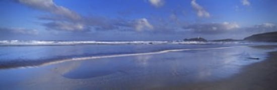 Beach at sunrise Gwithian Beach Godrevy Lighthouse Cornwall England Canvas Art - Panoramic Images (18 x 6)