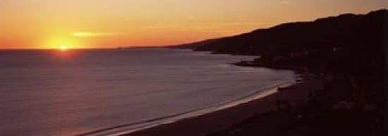 Beach at sunset Malibu Beach Malibu Los Angeles County California USA Canvas Art - Panoramic Images (36 x 13)