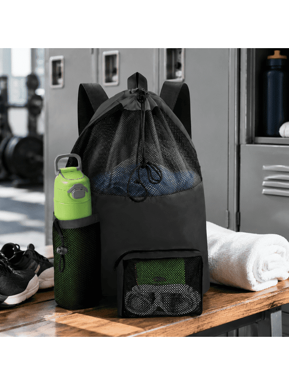 Beach backpack, swim bag, small gym bag for men, stuff sack, Quick Dry Mesh Drawstring Backpack, Waterproof Breathable Beach Swimming Gym Sack with Multi Pockets for Outdoor Sports
