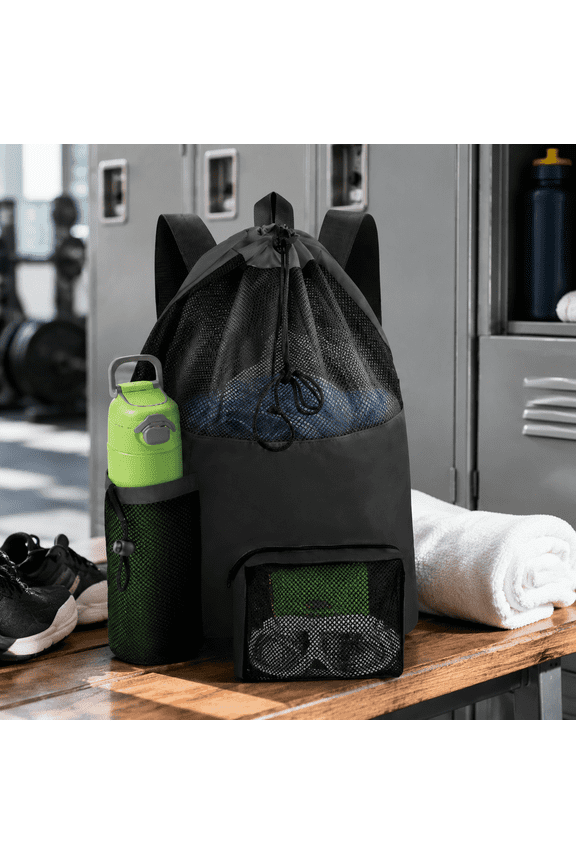Beach backpack, swim bag, small gym bag for men, stuff sack, Quick Dry Mesh Drawstring Backpack, Waterproof Breathable Beach Swimming Gym Sack with Multi Pockets for Outdoor Sports