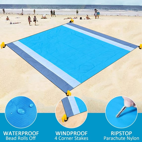 Beach blanket picnic blanket 300 x 270 cm beach mat sand-free waterproof picnic blanket outdoor blanket for the beach, camping, hiking - portable, quick-drying, sand-free, waterproof - blue