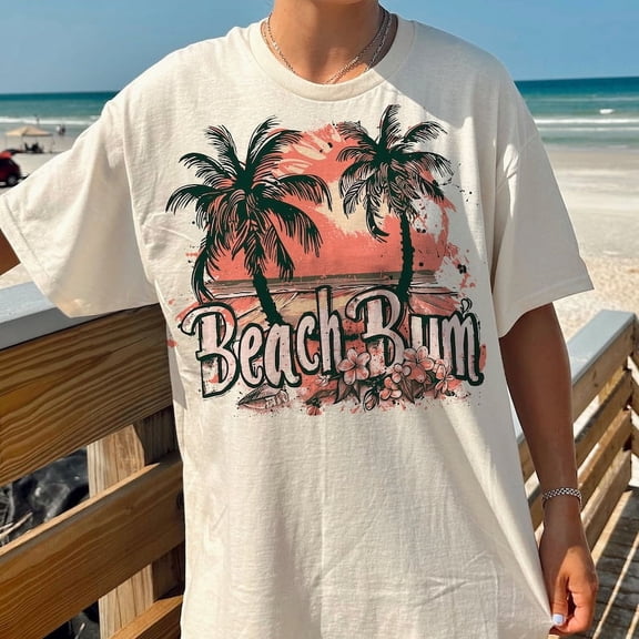 Beach bum T-shirt, retro summer T-shirt, Palm and Sun Shirt, trendy summer Tee TH260518