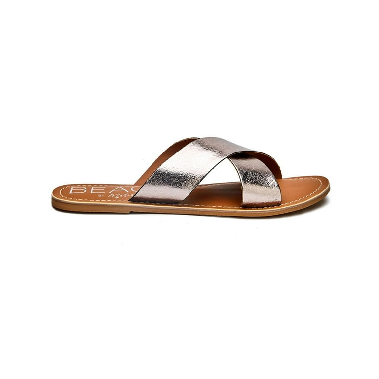 Beach by Matisse Womens Pebble Leather Slip On Flat Sandals Walmart