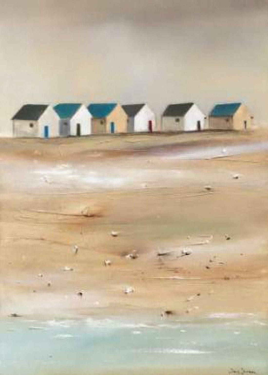 Beach cabins III Canvas Art - Jean Jauneau (20 x 28)