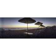 Beach chairs and straw sun umbrellas on Patara Beach on the Mediterranean Sea at sunset Patara Antalya Province Turkey Canvas Art - Panoramic Images 30 x 12