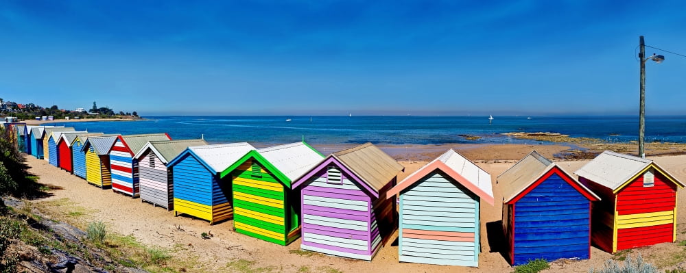 Beach huts on the beach Brighton the beach Melbourne Victoria Australia Canvas Art - Panoramic Images (12 x 30)