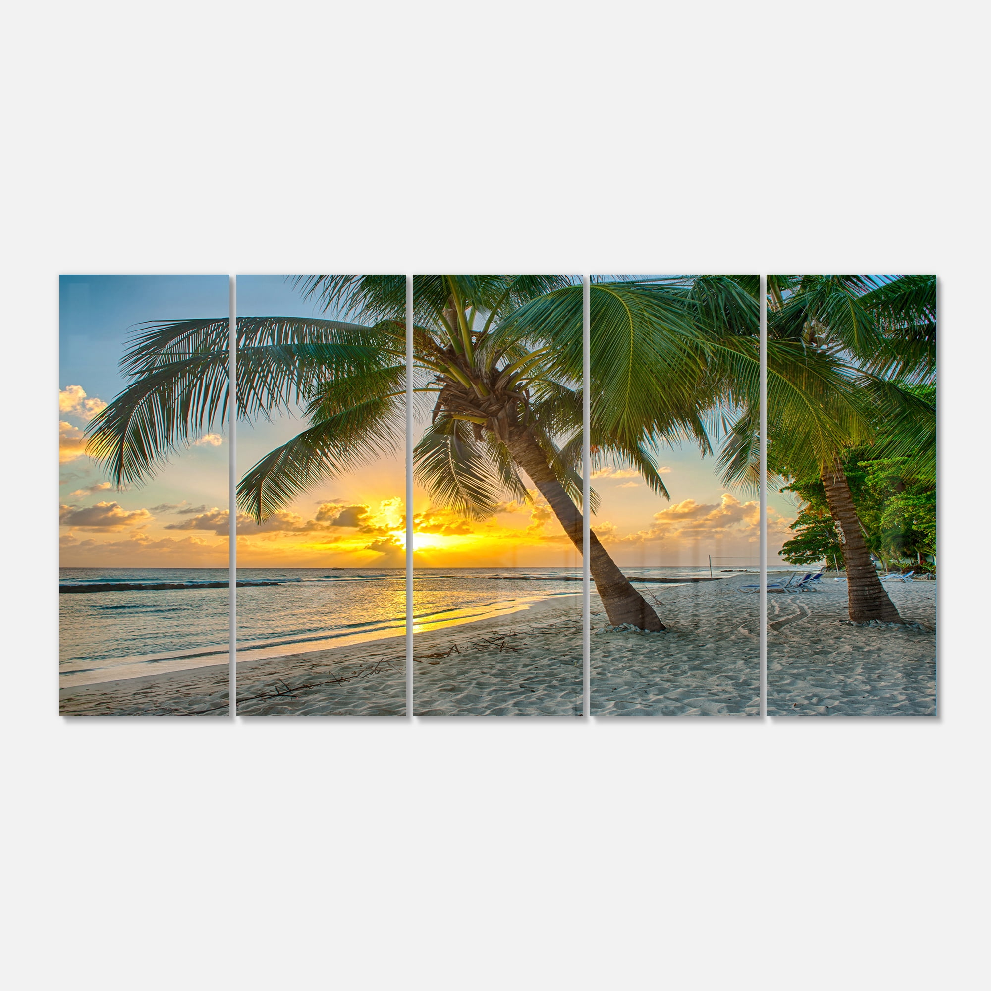 Beach in Caribbean Island of Barbados 28 in x 60 in Painting Art Prints, by Designart
