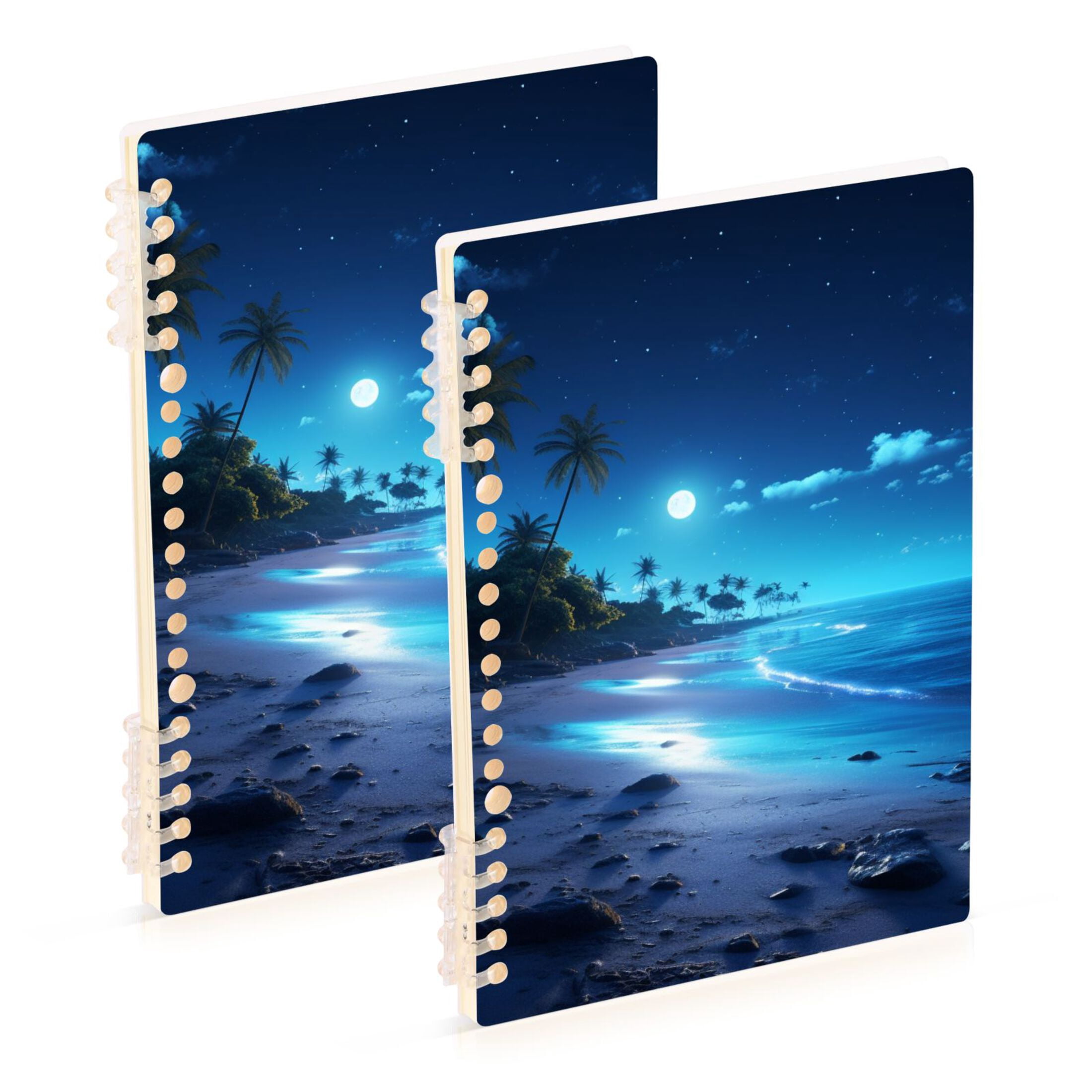 Beach in Night 2 Pcs Spiral Notebooks 60 Sheets 120 Pages A5 Journal ...
