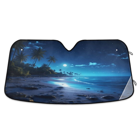 Beach in Night Car Windshield Sun Shade Foldable Car Front Window Visor Heat and UV Protection 55x27.6