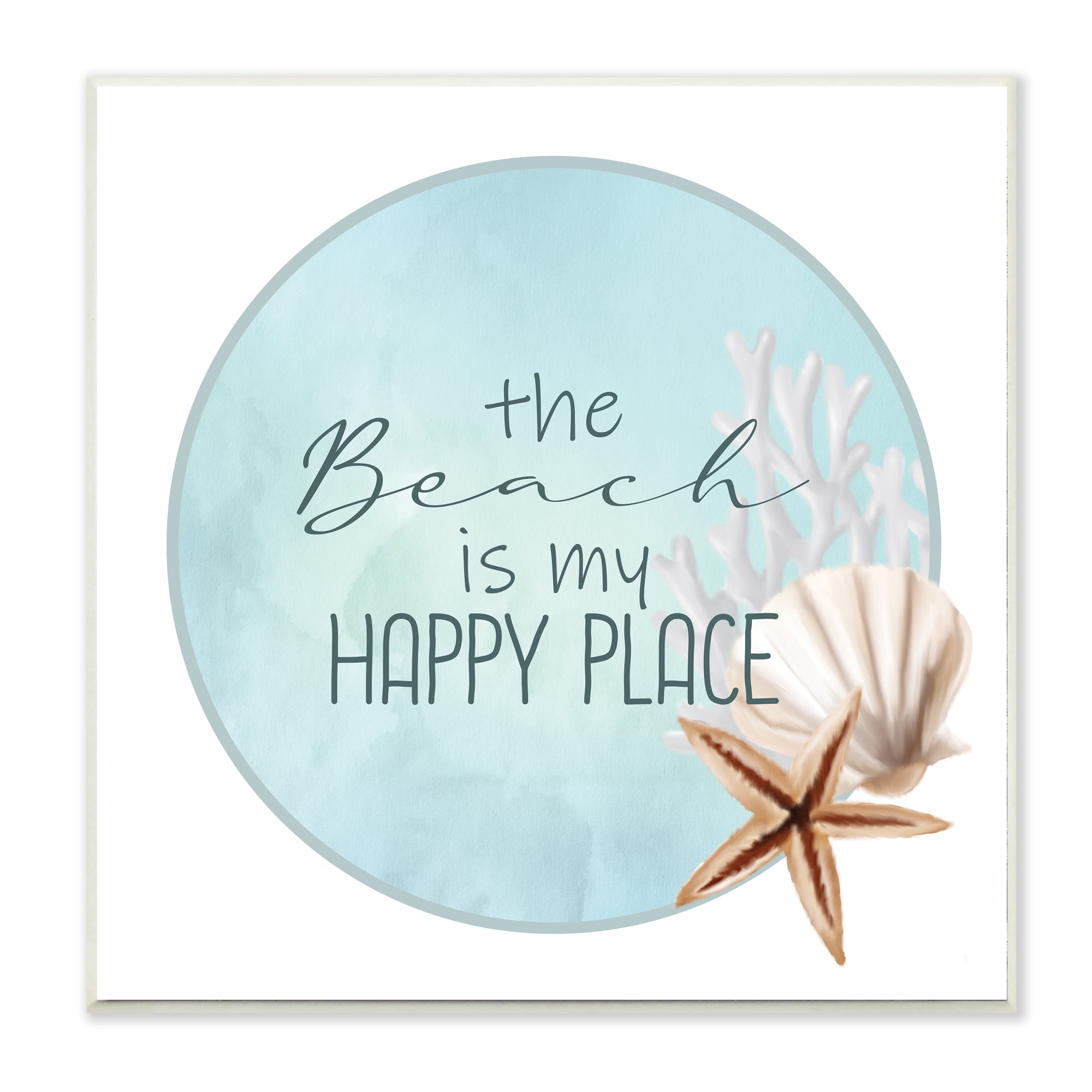 Stupell Industries Beach is my Happy Place Sentiment Shell Starfish ,12 x 12,Designed by Kim Allen