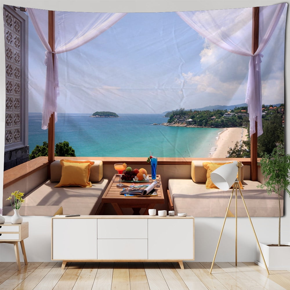 Beach landscape tapestry dreamy sea view wall hanging home bedroom