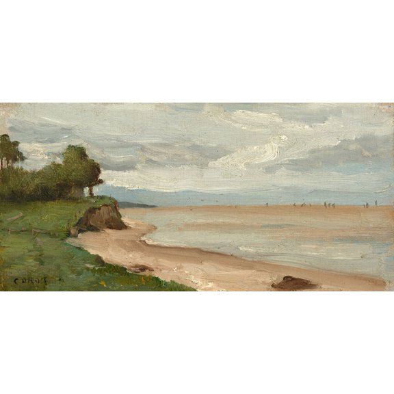 Beach near Etretat by Jean-Baptiste-Camille Corot - 12" x 18" Art Print Wall Decor