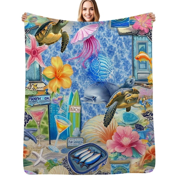 Beach scene vibrant tropical fun Flannel Blankets Soft Throw Blanket Winter Travel Office Outdoor Bedspread