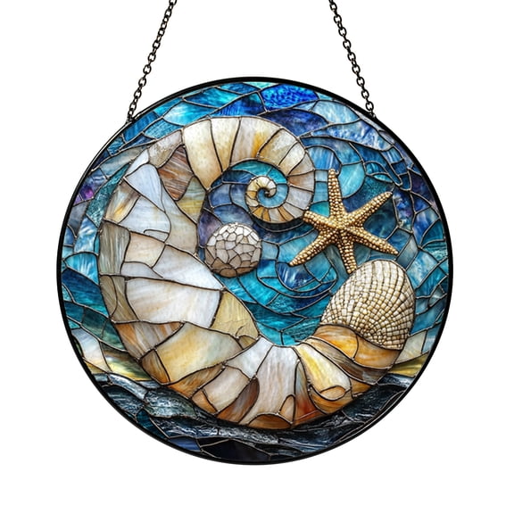 Beach seashell stained style hanging, nautical window decor