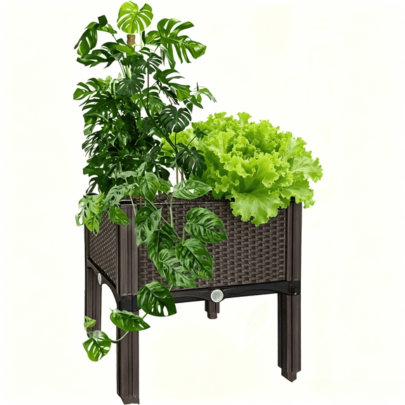Beach-style elevated garden beds with legs, classic woven black plastic planters, suitable for outdoor use - highly suitable for growing flowers, vegetables and herbs | Lightweight and durable elevat