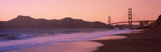 Beach and a suspension bridge at sunset Baker Beach Golden Gate Bridge San Francisco San Francisco County California USA Canvas Art - Panoramic Images (36 x 12)