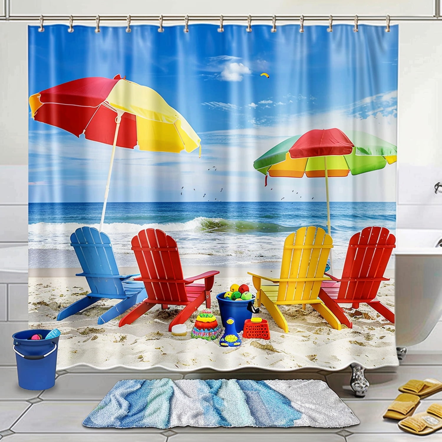 Beachthemed Bathroom Set with Shower Curtain Print Design Coastal