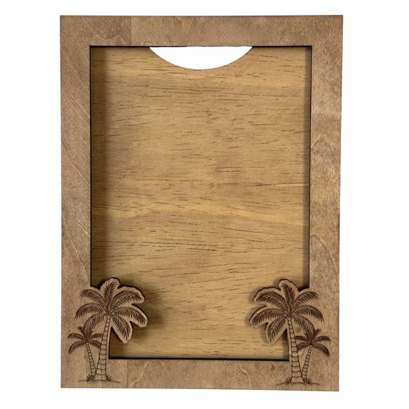 Beach-themed Picture Frame with Palm Tree Design, Light Oak, 5x7 inch Photo Size, Wall Mount and Stand Included, Protective Acrylic Cover, Vacation Picture Frame