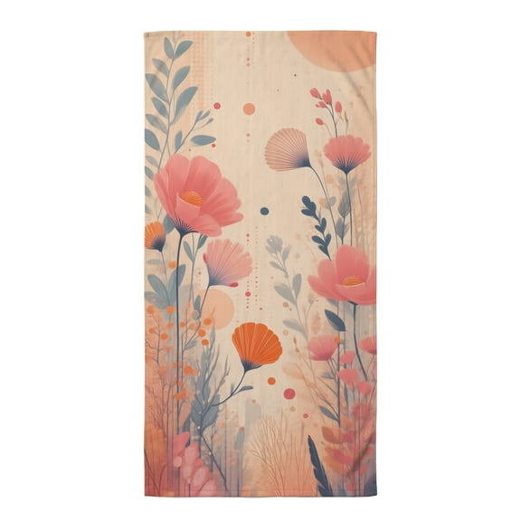 Beach towel boho A painting of pink flowers on a beige background beach towels oversized pool towels for adults quick dry pool towel toallas de piscina