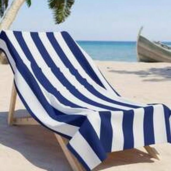[Beach towel]ha mptons style cla 1ssic Na vy Blue a nd White stripes Beach towel For summer Va ca tion