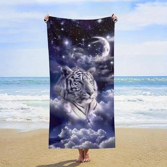 Beach towel starry white tiger pattern sun protection windproof suitable for swimming pool camping travel blanket