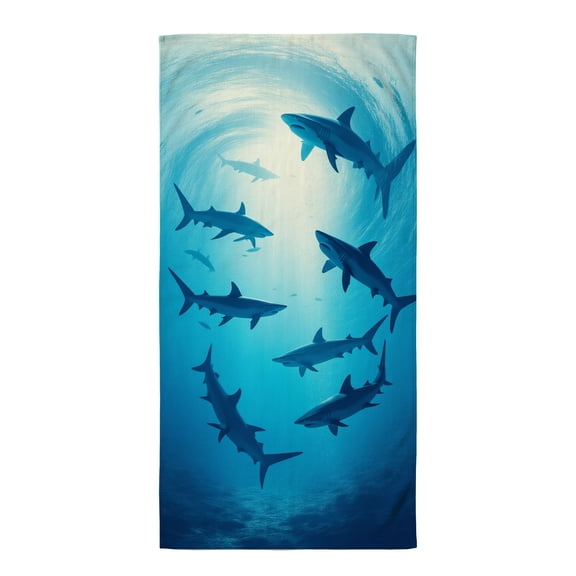 Beach towels oversized shark A large group of sharks swimming in the ocean. beach towells 32" X 71" oversized microfiber beach towel beach essentials for vacation
