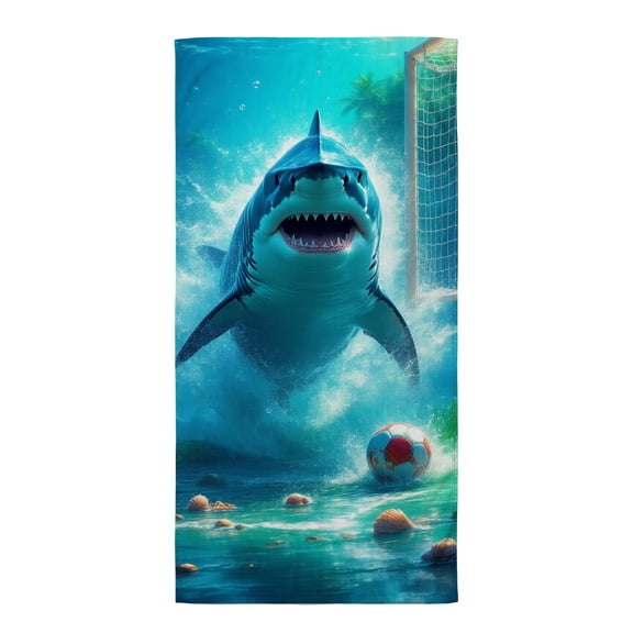 Beach towels oversized shark A shark with its mouth open in front of a soccer goal. thin beach towels 32x71 inch thin microfiber beach towel must haves for beach trips