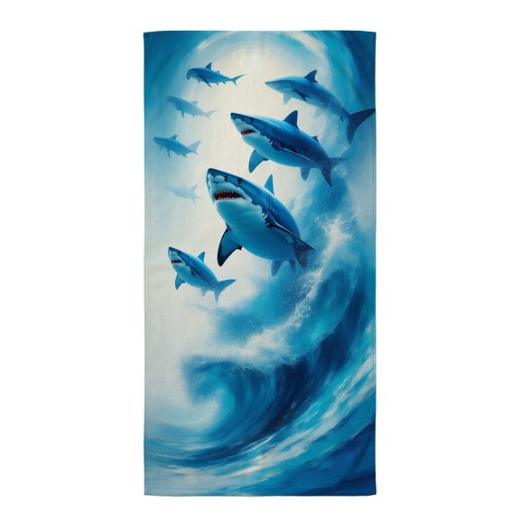 Beach towels shark A group of sharks swimming in the ocean near a wave. beach towels for swimming sand free beach towels oversized large microfiber beach towel cool pool accessories