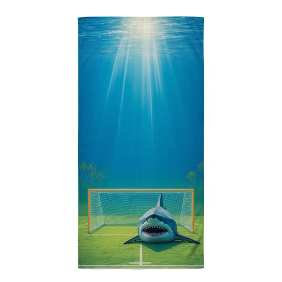 Beach towels shark oversized A shark that is standing in front of a soccer goal. sand towels for beach sandproof 32x71 inch microfiber beach towels beach day accessories