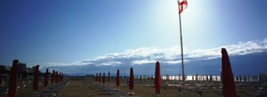 Beach umbrella and beach chairs on the beach Lignano Sabbiadoro Italy Canvas Art - Panoramic Images (36 x 13)