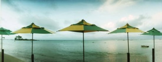 Beach umbrellas Morro De Sao Paulo Tinhare Cairu Bahia Brazil Canvas Art - Panoramic Images (30 x 12)