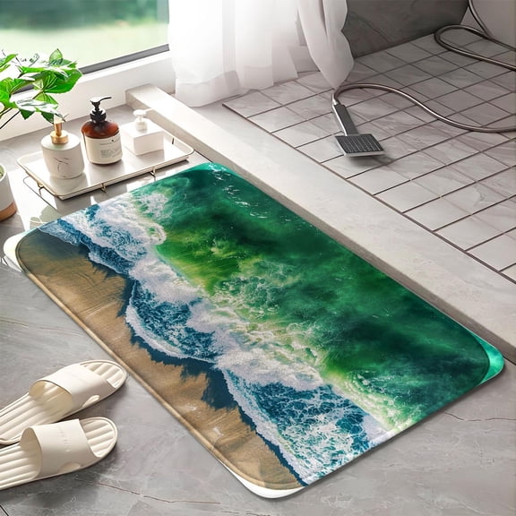 Beach waves 1033 Non-Slip Memory Foam Bath Rug: Absorbent, Quick-Dry, Machine Washable, Soft & Comfortable - L