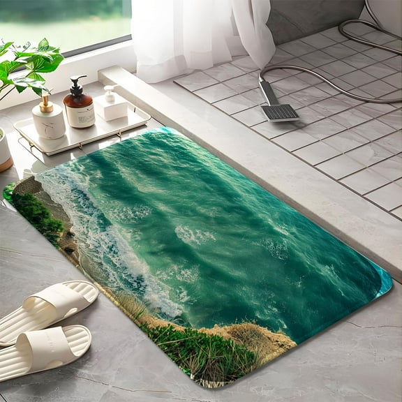 Beach waves 1034 Non-Slip Memory Foam Bath Rug: Absorbent, Quick-Dry, Machine Washable, Soft & Comfortable - L