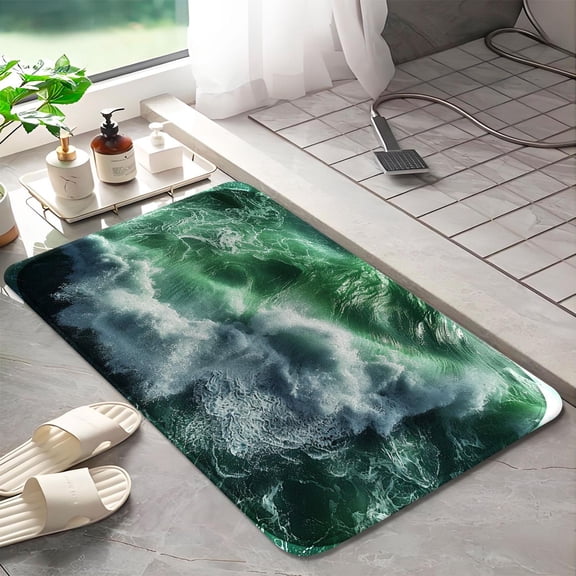 Beach waves 1036 Non-Slip Memory Foam Bath Rug: Absorbent, Quick-Dry, Machine Washable, Soft & Comfortable - S