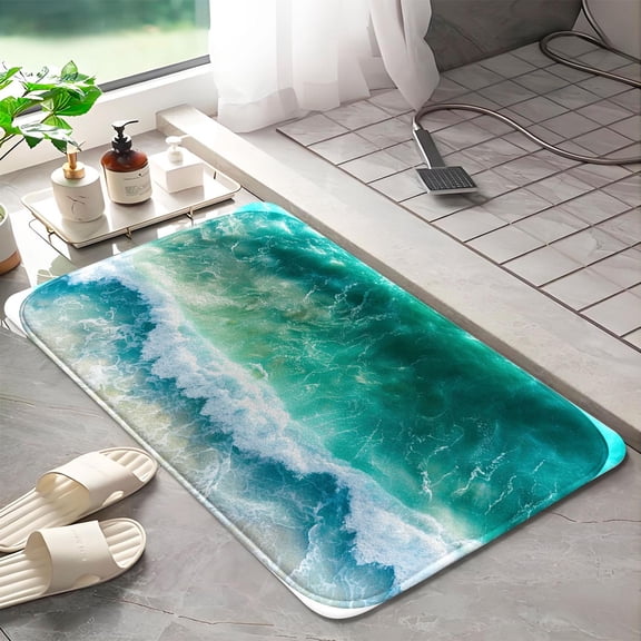 Beach waves 1038 Non-Slip Memory Foam Bath Rug: Absorbent, Quick-Dry, Machine Washable, Soft & Comfortable - S
