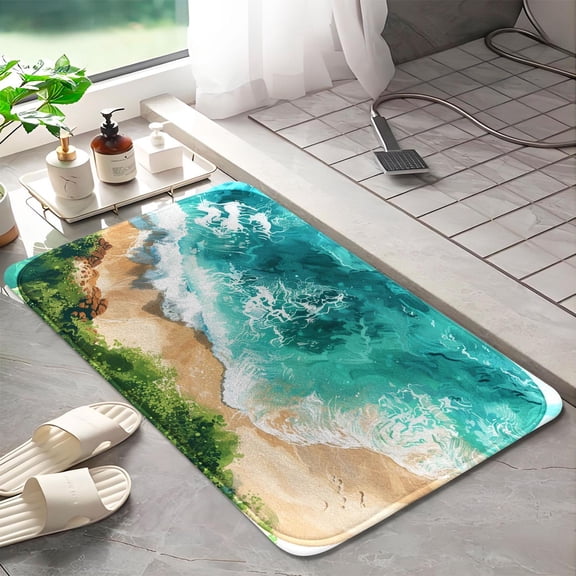 Beach waves 1047 Non-Slip Memory Foam Bath Rug: Absorbent, Quick-Dry, Machine Washable, Soft & Comfortable - M