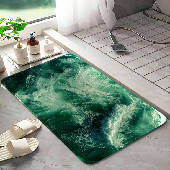 Beach waves 1053 Non-Slip Memory Foam Bath Rug: Absorbent, Quick-Dry, Machine Washable, Soft & Comfortable - S