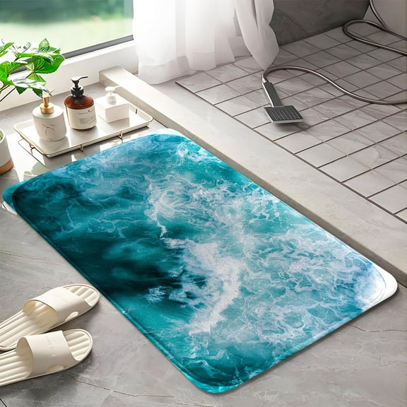 Beach waves 1056 Non-Slip Memory Foam Bath Rug: Absorbent, Quick-Dry, Machine Washable, Soft & Comfortable - M