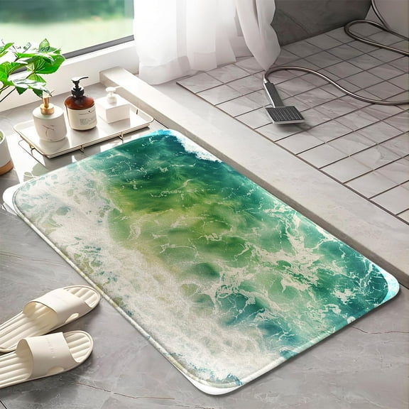 Beach waves 1059 Non-Slip Memory Foam Bath Rug: Absorbent, Quick-Dry, Machine Washable, Soft & Comfortable - M