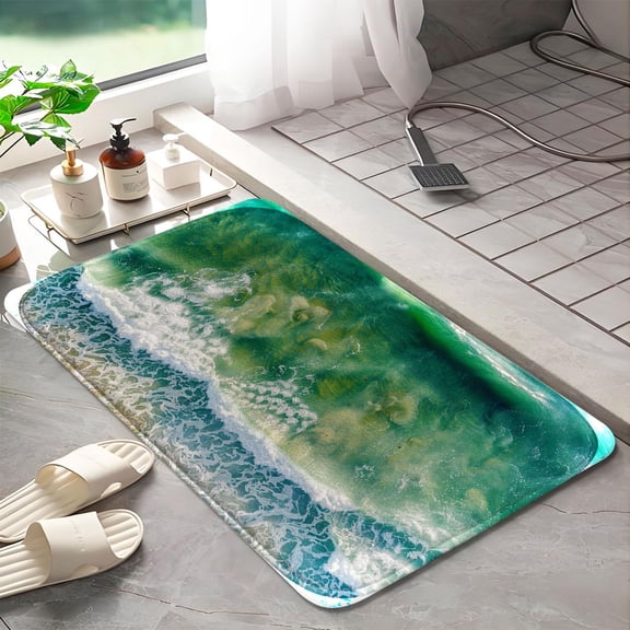 Beach waves 1065 Non-Slip Memory Foam Bath Rug: Absorbent, Quick-Dry, Machine Washable, Soft & Comfortable - M