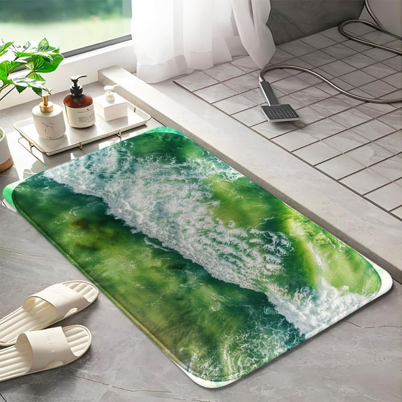 Beach waves 1068 Non-Slip Memory Foam Bath Rug: Absorbent, Quick-Dry, Machine Washable, Soft & Comfortable - M