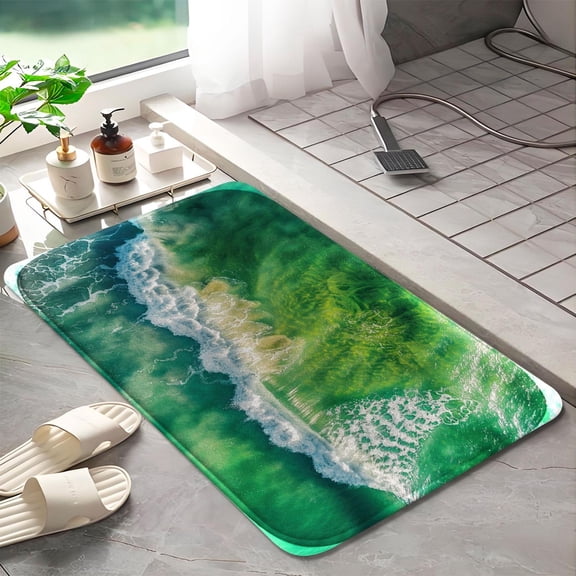 Beach waves 1074 Non-Slip Memory Foam Bath Rug: Absorbent, Quick-Dry, Machine Washable, Soft & Comfortable - S