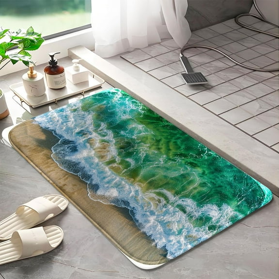 Beach waves 1095 Non-Slip Memory Foam Bath Rug: Absorbent, Quick-Dry, Machine Washable, Soft & Comfortable - S