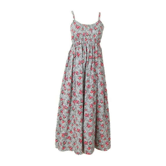Beach wind cotton floral dress, loose large size backless dress, holiday dress with suspenders.